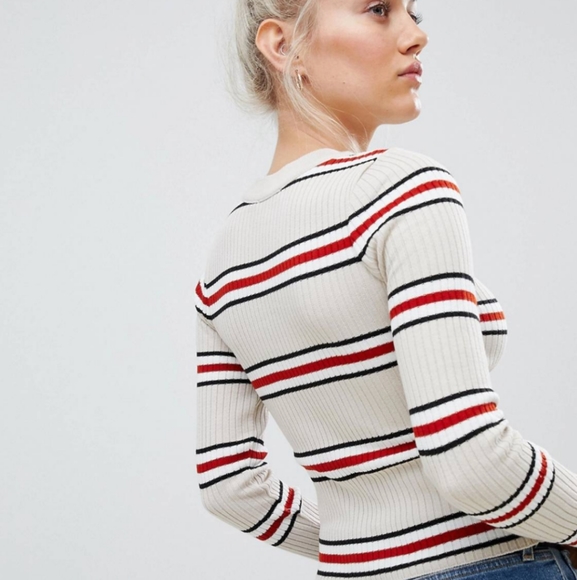 *NWOT* Asos Design Petite Cropped Sweater in Neutral Stripe - Picture 3 of 9